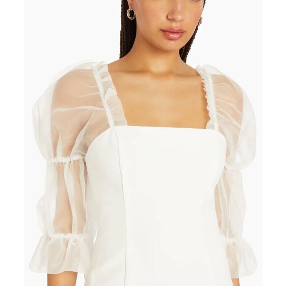 Amanda Uprichard White Mini Dress with Sheer Sleeves - Picture 2 of 7